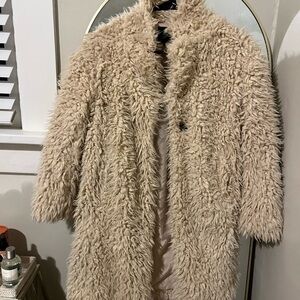 Vintage Women's Cream Faux Fur Coat